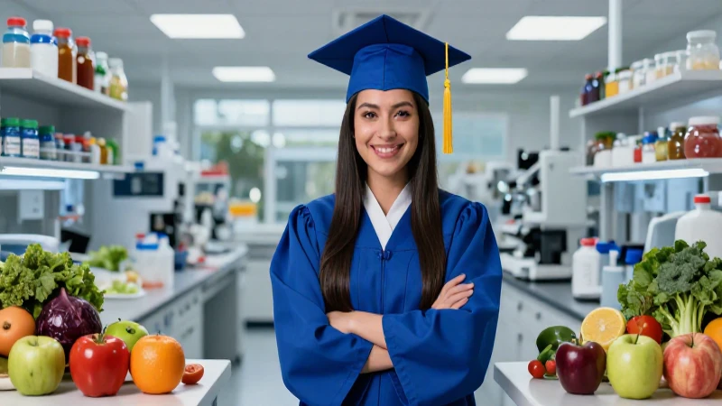 Estudiante mexicano de nutrición en laboratorio moderno