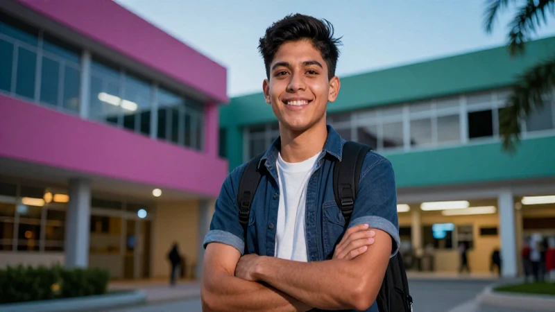 Joven estudiante mexicano, éxito universitario, tecnología y confianza