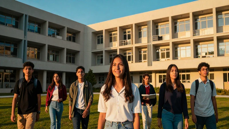 Estudiantes mexicanos modernos en campus con luz dorada