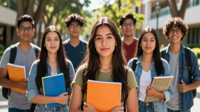 Jóvenes estudiantes mexicanos universitarios en un campus brillante