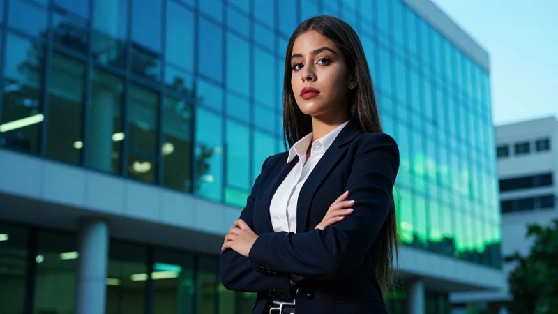 Estudiante mexicana segura en campus moderno