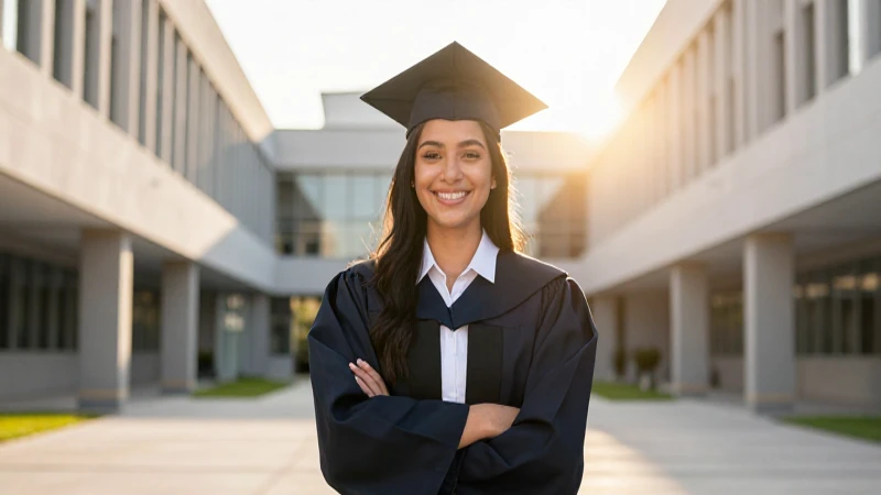 Estudiante mexicano sonriente en campus universitario moderno