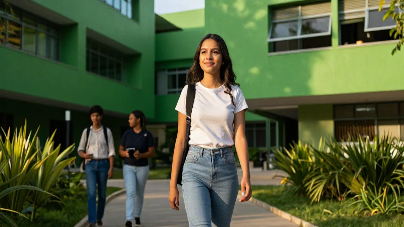 Estudiante mexicano moderno en campus vibrante y elegante