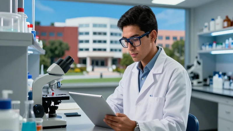 Estudiante mexicano estudia medicina en laboratorio moderno