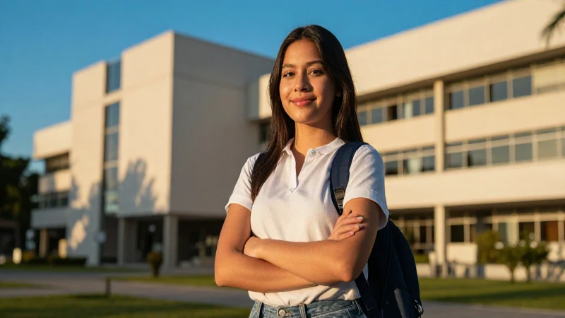 Estudiante mexicano en campus con luz dorada