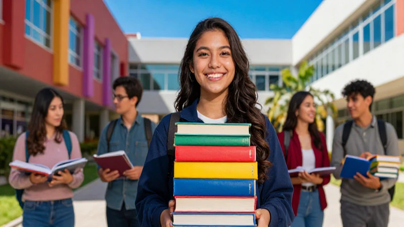 Estudiante mexicano exitoso en campus vibrante