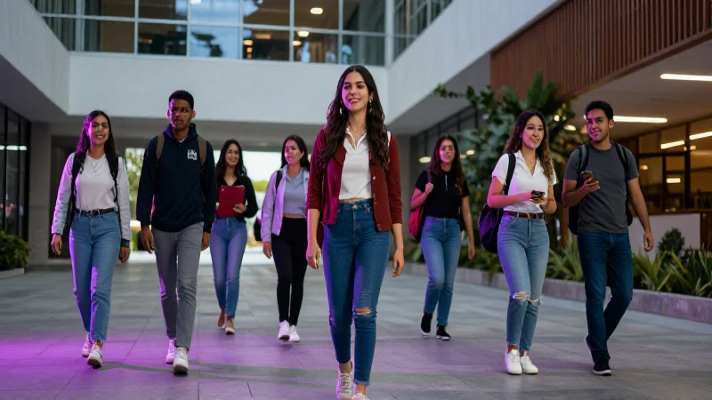 Estudiantes mexicanos en campus vibrante y moderno