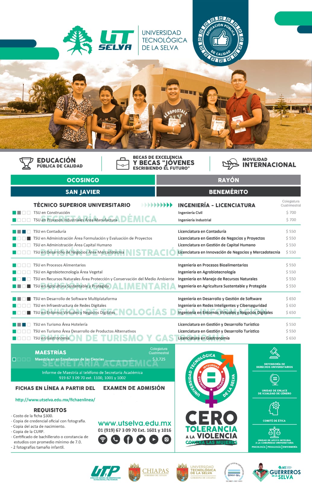Carreras disponibles en la Universidad Tecnológica de la Selva