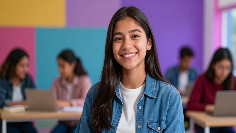 Estudiante mexicano optimista en entorno moderno