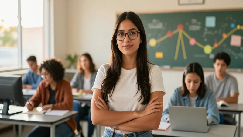 Estudiante mexicano en aula, luz dorada, estilo cinematográfico