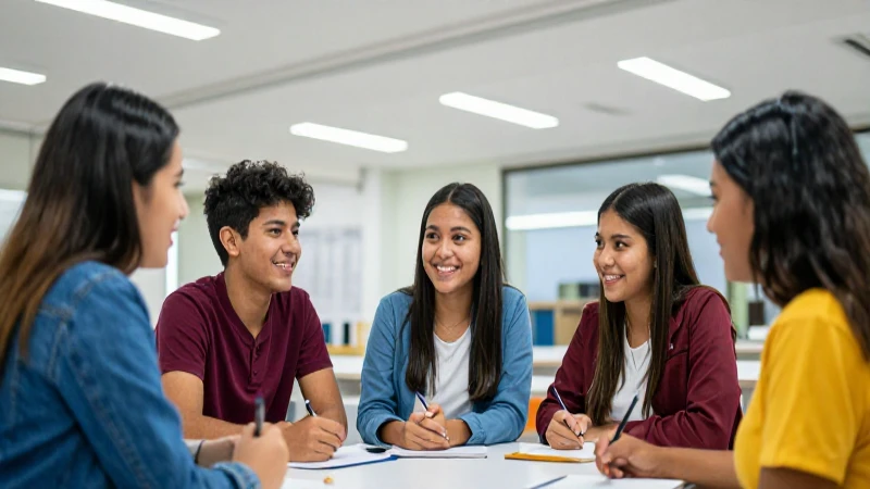 Estudiantes mexicanos en campus educativo moderno