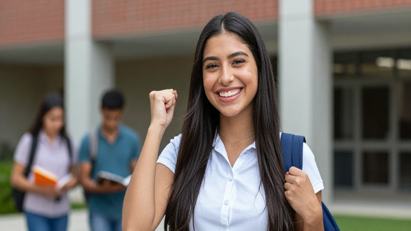 Retrato profesional de estudiante mexicana victoriosa