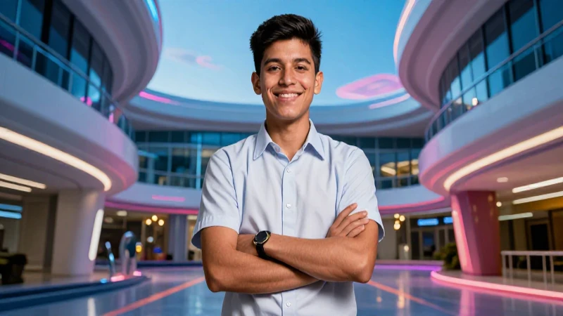 Estudiante mexicano exitoso en campus futurista
