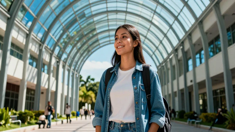 Estudiante mexicano moderno bajo luz vibrante