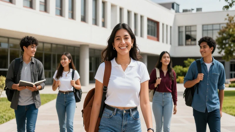 Universitarios mexicanos felices en campus moderno