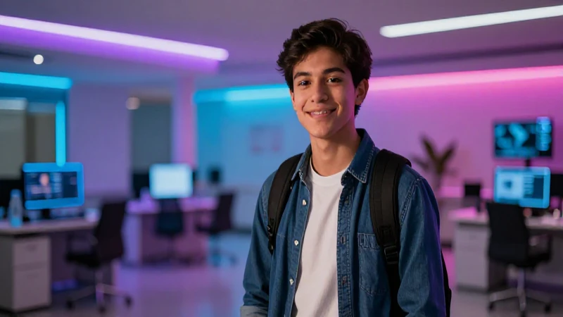 Estudiante mexicano motivado en campus moderno