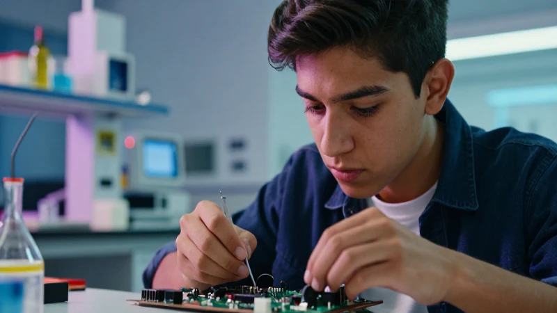 Joven mexicano en labor de ingeniería electrónica