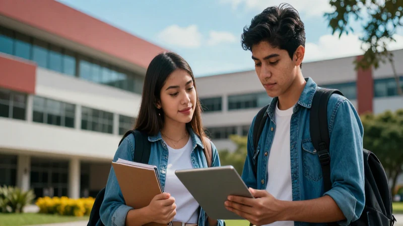 Estudiantes mexicanos colaborando en campus moderno