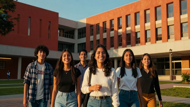 Jóvenes sonriendo en campus universitario mexicano