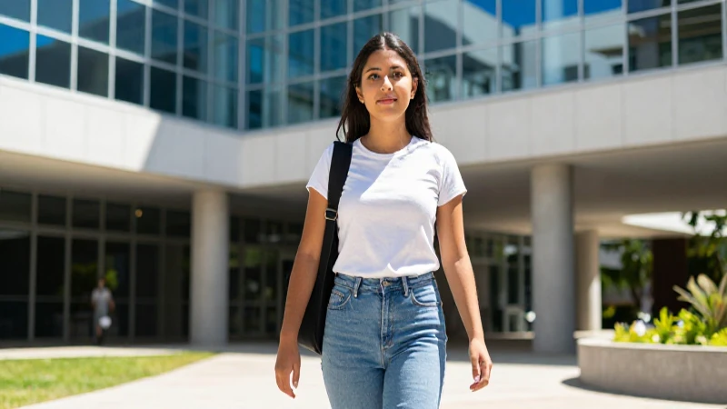 Joven mexicana en moderno campus universitario