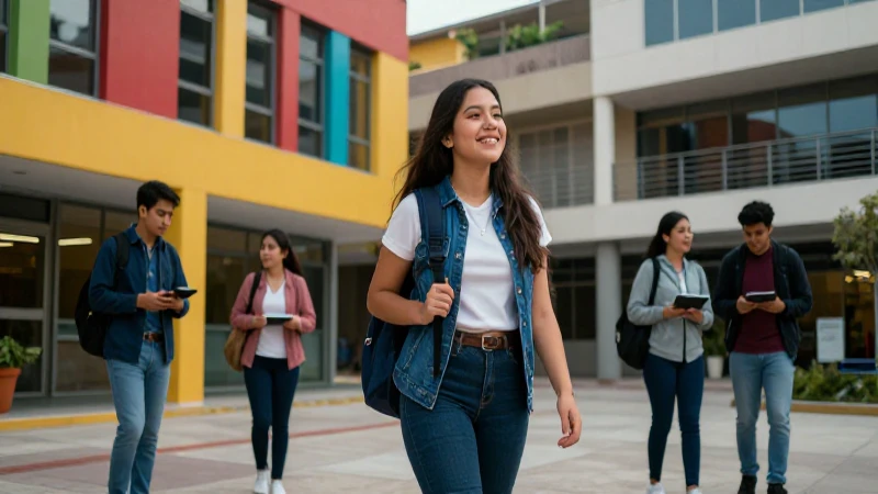 Estudiantes mexicanos en campus vibrante y moderno