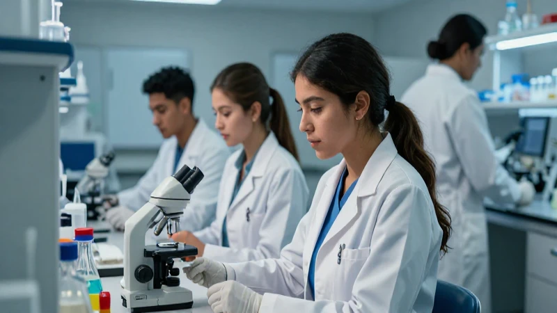 Estudiantes mexicanos en laboratorio de salud moderno