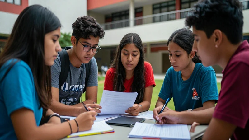 Estudiantes mexicanos colaborando en universidad moderna