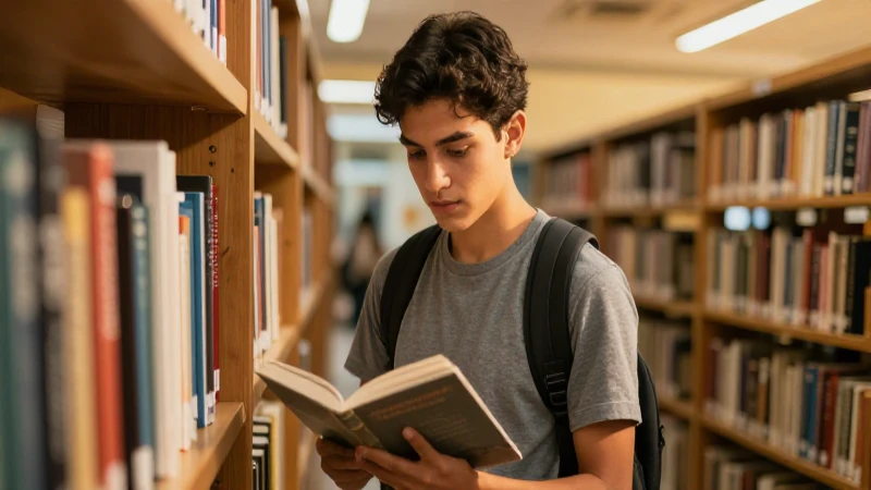 Estudiante mexicano moderno en biblioteca