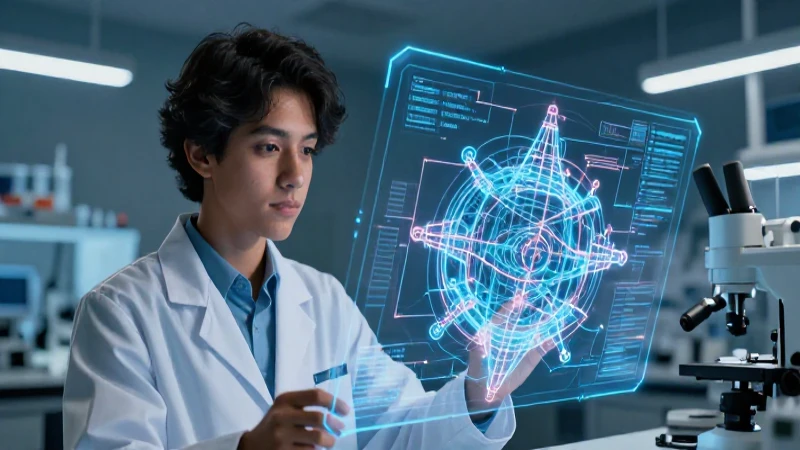 Estudiante innovador con hologramas tecnológicos