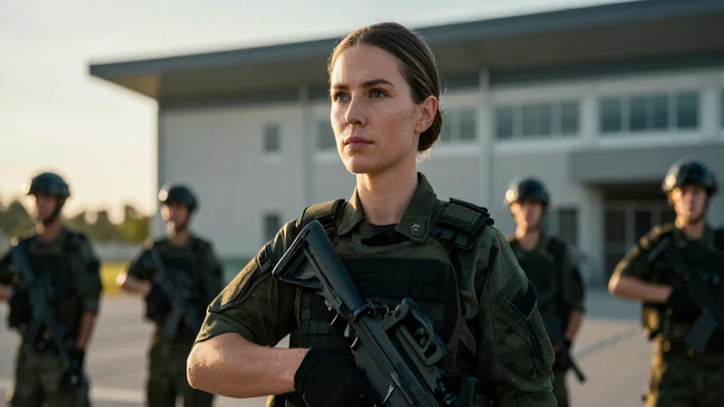 Oficial militar femenina imponente en el atardecer