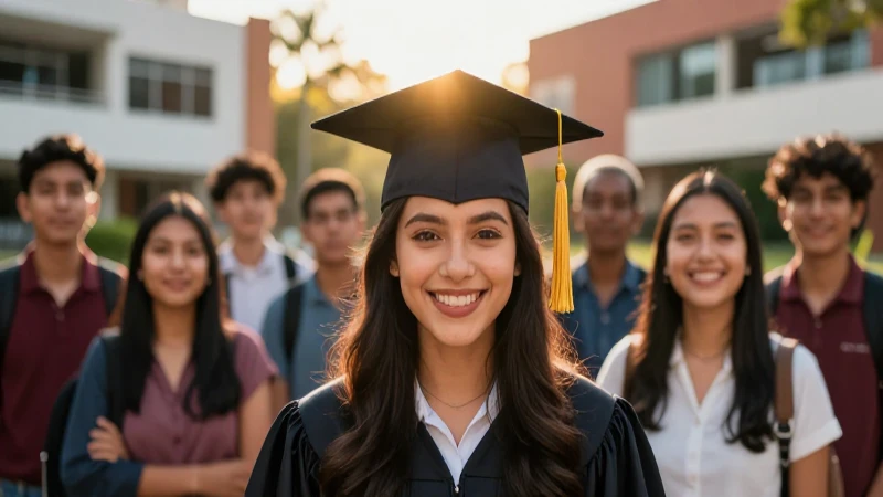 Jóvenes universitarios mexicanos celebrando un futuro brillante