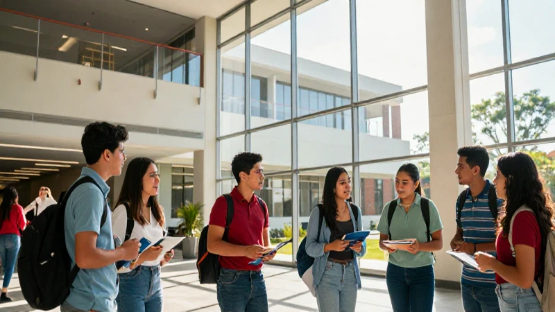 Estudiantes mexicanos colaborando en campus vibrante