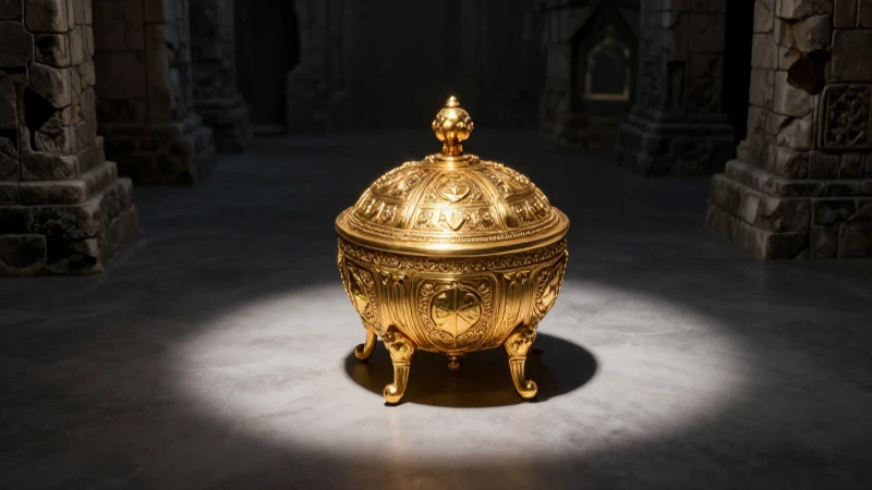 Antiguo oro y castillos misteriosos en dramática luz