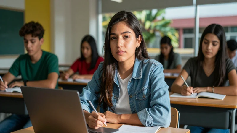 Estudiante mexicano diverso en aula moderna