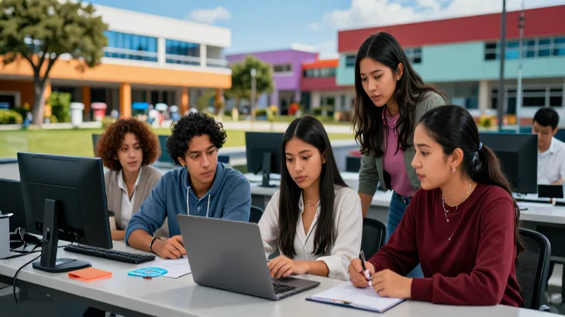 Estudiantes mexicanos colaborando en aula de alta tecnología