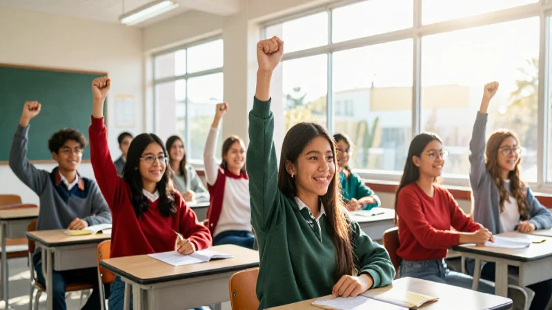 Estudiantes mexicanos celebrando éxito académico