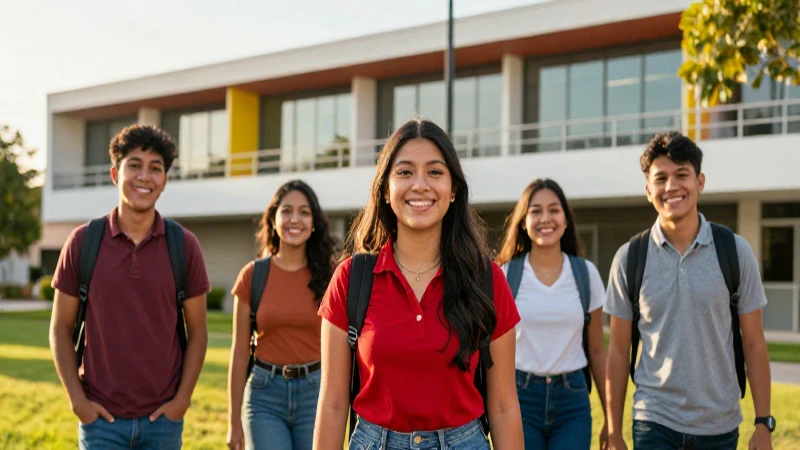 Estudiante mexicano sonriente en campus moderno