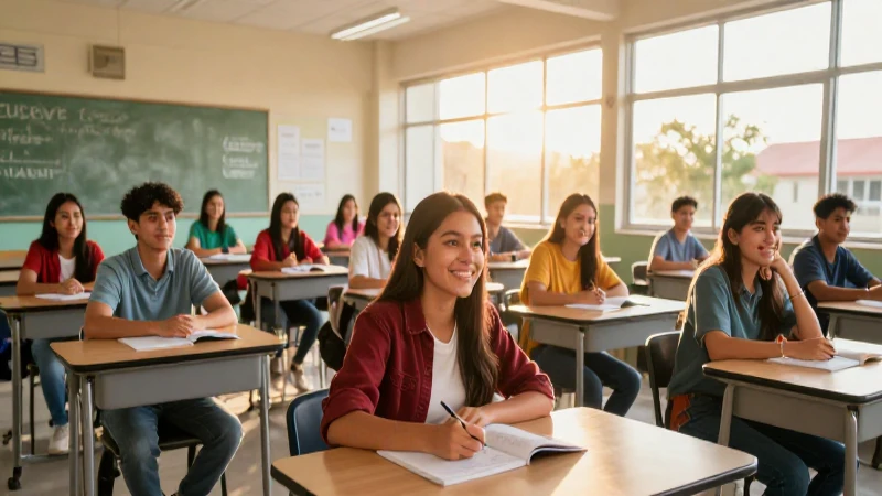 Estudiante mexicano sonriente en aula moderna