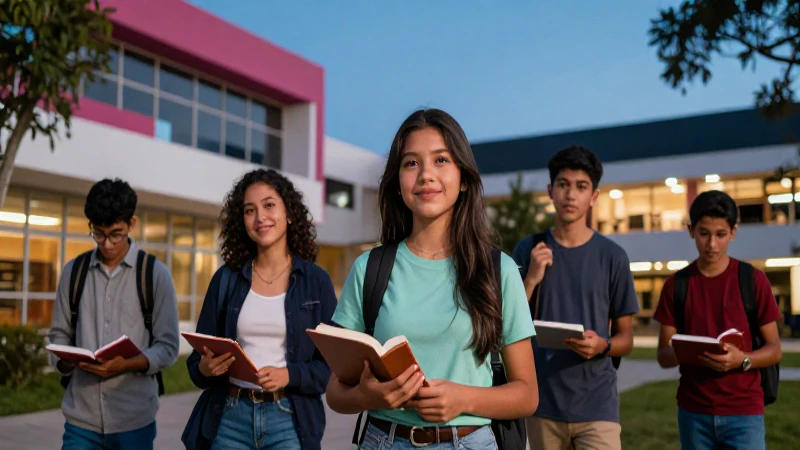 Estudiantes mexicanos en campus moderno y vibrante