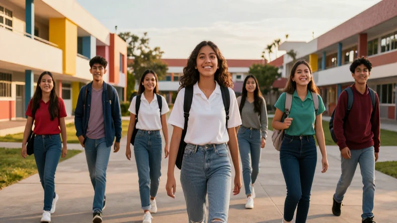 Estudiantes mexicanos felices en campus vibrante
