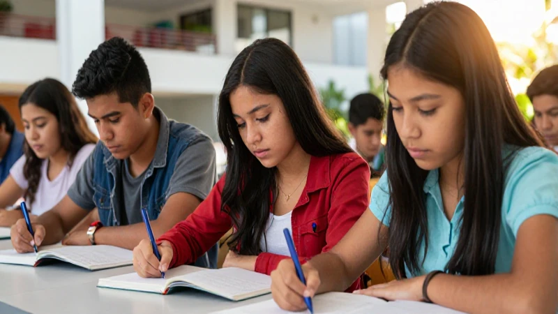 Estudiantes mexicanos estudiando en campus moderno