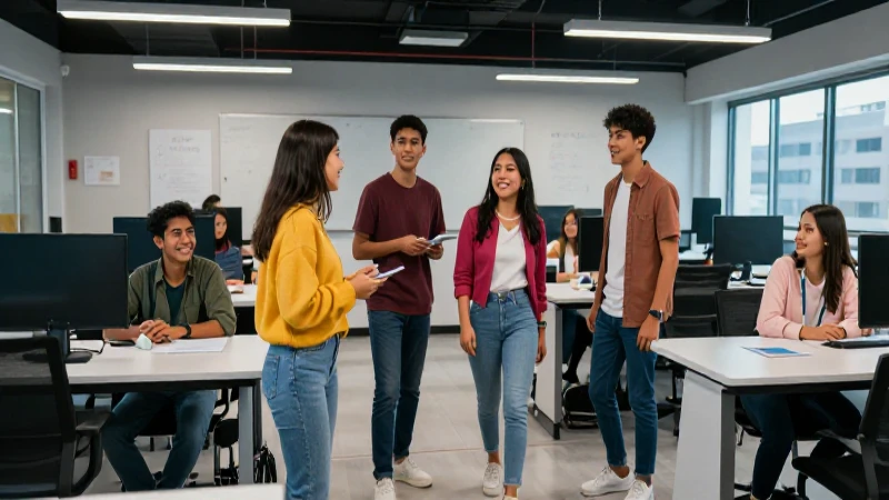 Estudiantes mexicanos colaboran en un aula moderna
