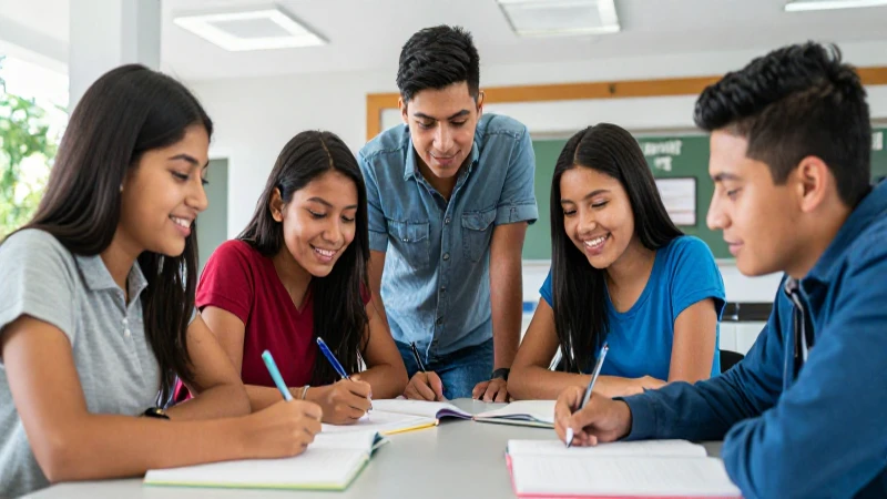 Estudiantes mexicanos en campus moderno