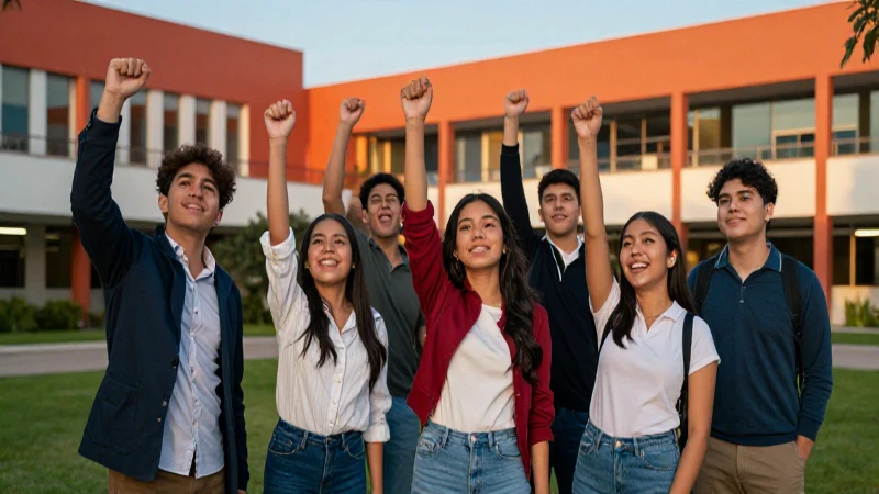 Estudiantes mexicanos celebrando un gran éxito académico