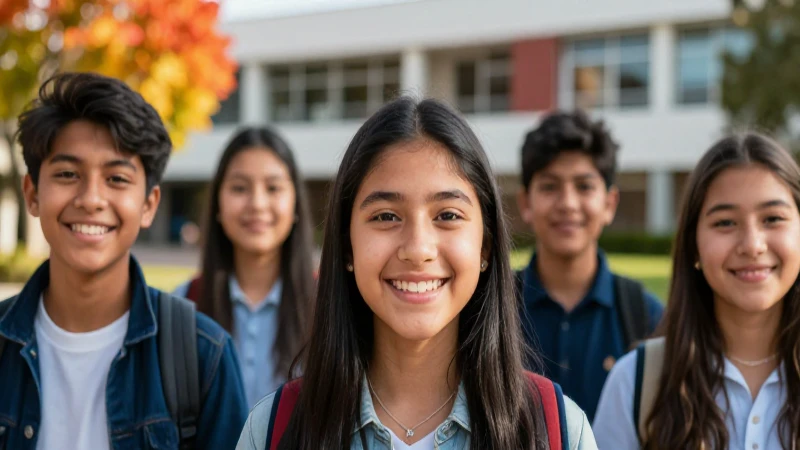 Estudiantes mexicanos sonrientes en campus moderno
