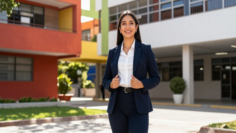 Joven estudiante mexicana moderna en campus con luz cinematográfica