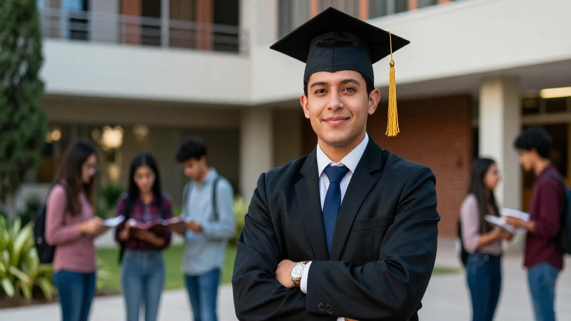 Graduado mexicano profesional en campus moderno