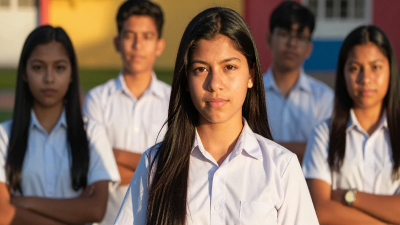 Estudiante mexicano confiado en ambiente escolar moderno