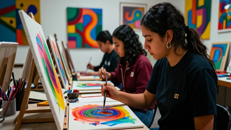 Estudiantes mexicanos en estudio de arte moderno