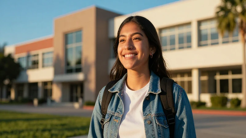Estudiante mexicano radiante en campus moderno